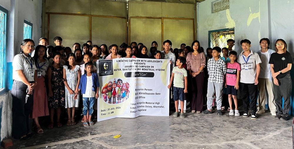Group photo of participants at the Can Youth Adolescent Campaign on Water, Sanitation, and Menstrual Hygiene at Neisatuo Colony, Khermahal, Dimapur.